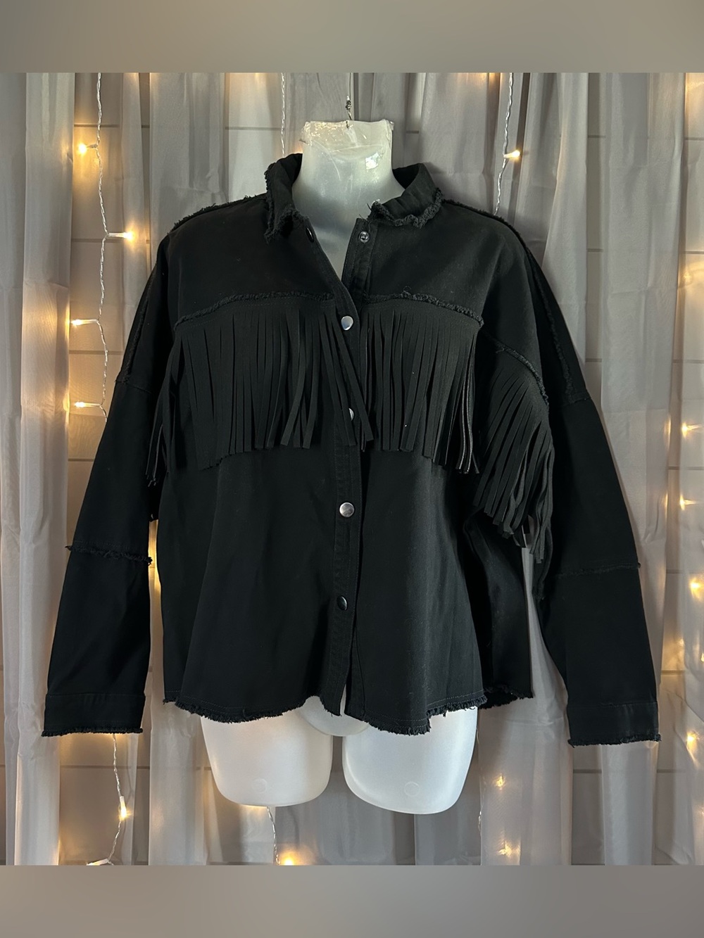 Haute Hippie Womens black Faux Suede Fringe Shacket Jacket Top Black Sz XS